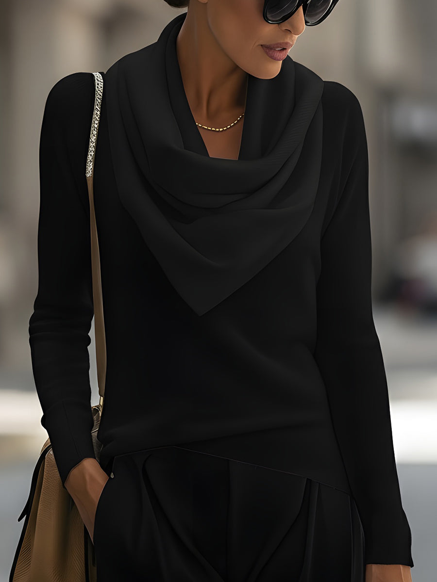 Draped Cowl Neck Long-Sleeve Top Avalabel