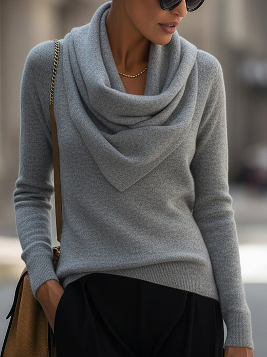 Draped Cowl Neck Long-Sleeve Top Avalabel