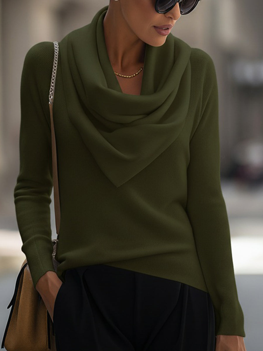 Draped Cowl Neck Long-Sleeve Top Avalabel