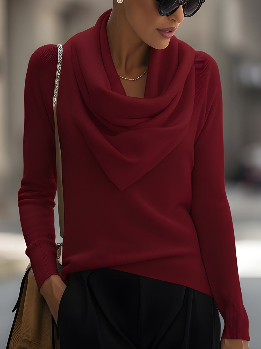 Draped Cowl Neck Long-Sleeve Top Avalabel