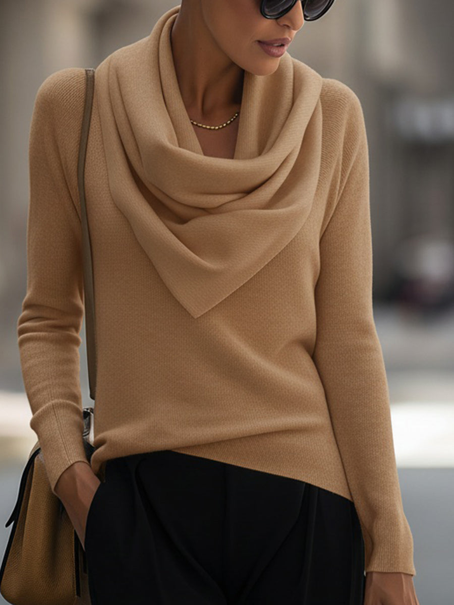 Draped Cowl Neck Long-Sleeve Top Avalabel
