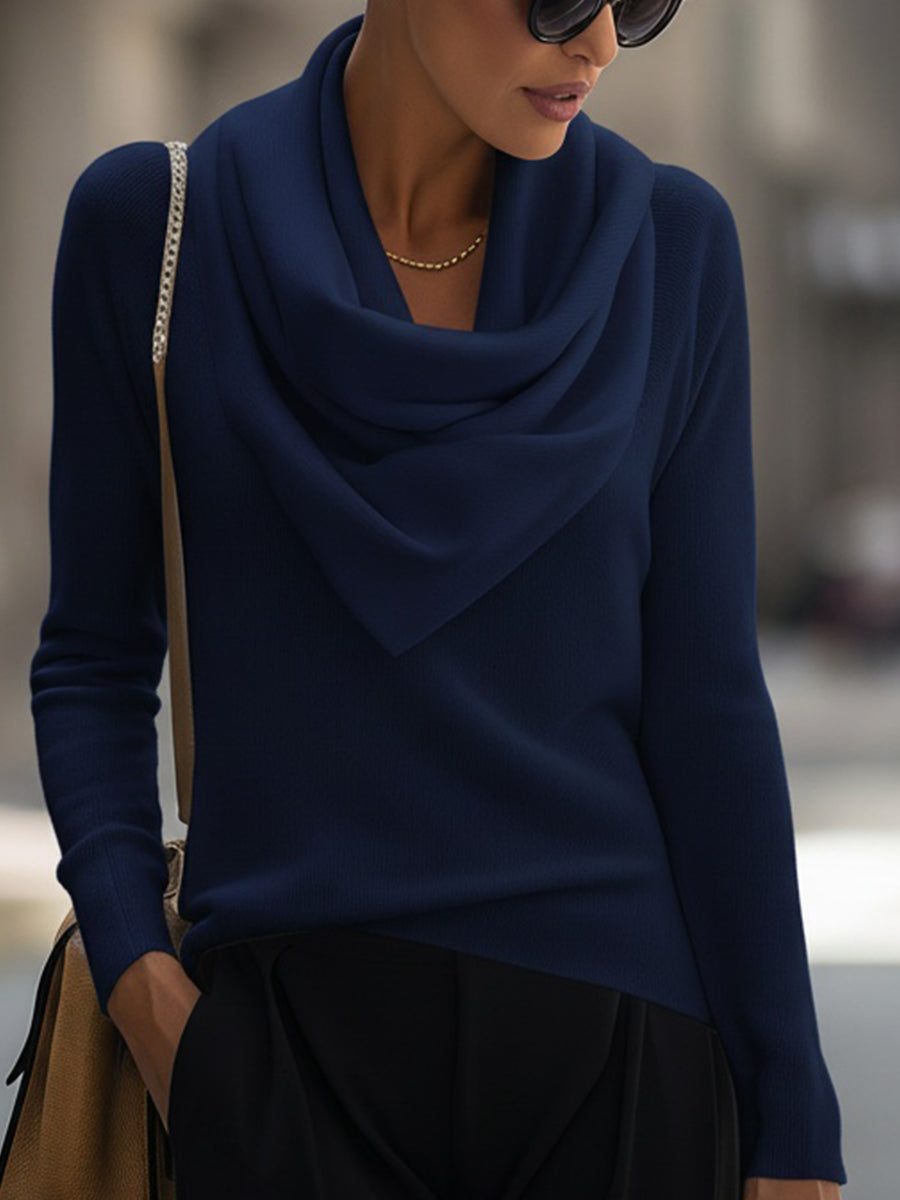 Draped Cowl Neck Long-Sleeve Top Avalabel