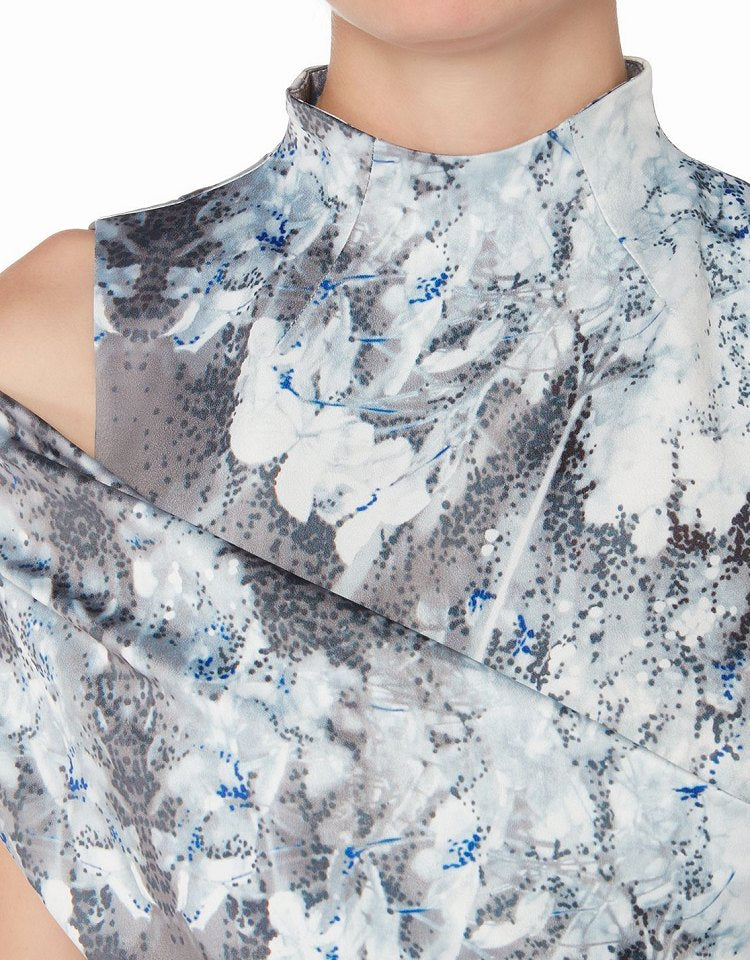 Print Satin Asymmetrical Slanted Hem Mini Dress Avalabel