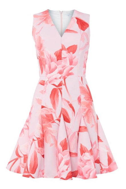 Sherry Multi Pink Floral Print V-Neck Mini Dress Avalabel