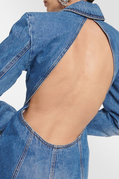 Taton Crystal Embellished Cutout Denim Blazer Avalabel