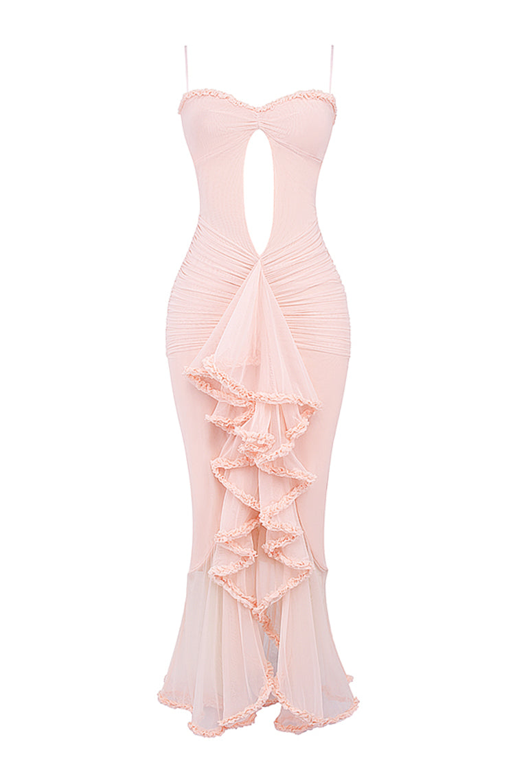 Taylor Ruffled Mesh Maxi Dress - Pink Avalabel