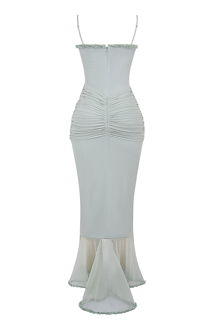 Taylor Ruffled Mesh Maxi Dress - Blue Avalabel