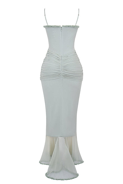 Taylor Ruffled Mesh Maxi Dress - Blue Avalabel