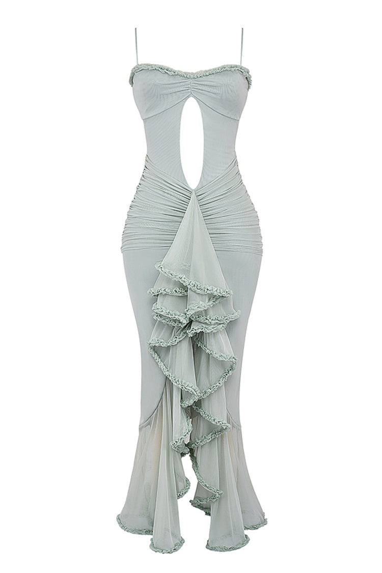 Taylor Ruffled Mesh Maxi Dress - Blue Avalabel