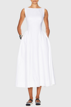 Tayna Ruched Backless Midi Dress - White Avalabel