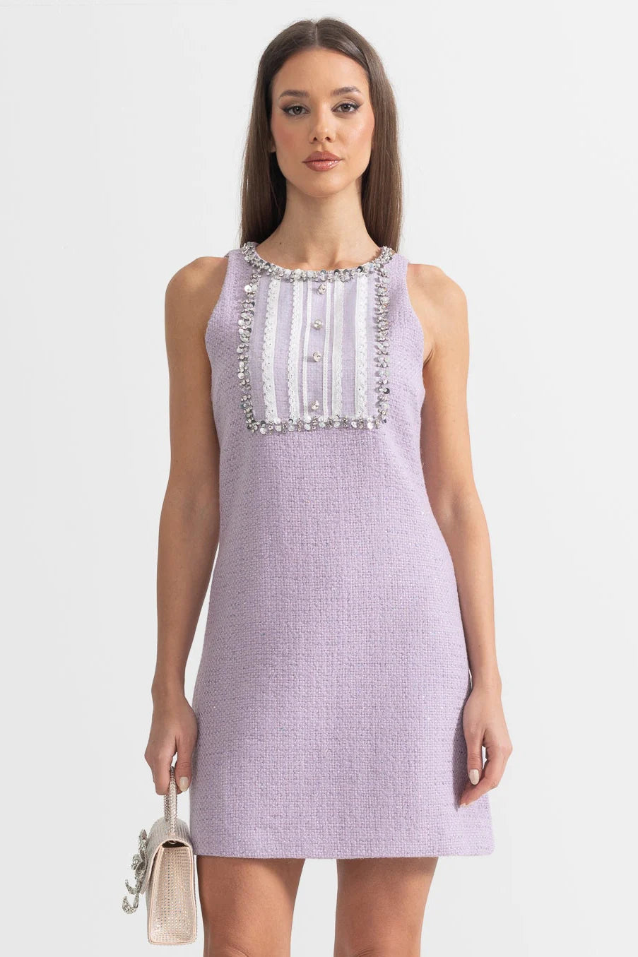 Sequin Lace Embellishments Textured Mini Dress In Purple Avalabel