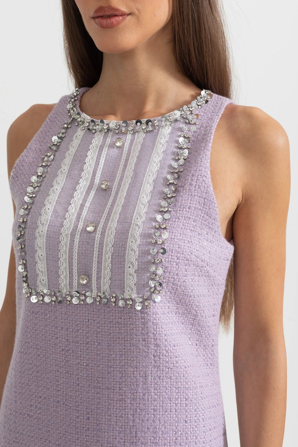 Sequin Lace Embellishments Textured Mini Dress In Purple Avalabel