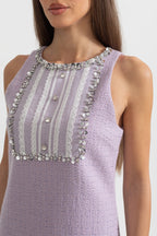 Sequin Lace Embellishments Textured Mini Dress In Purple Avalabel