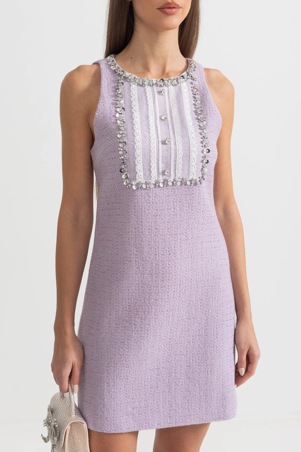 Sequin Lace Embellishments Textured Mini Dress In Purple Avalabel