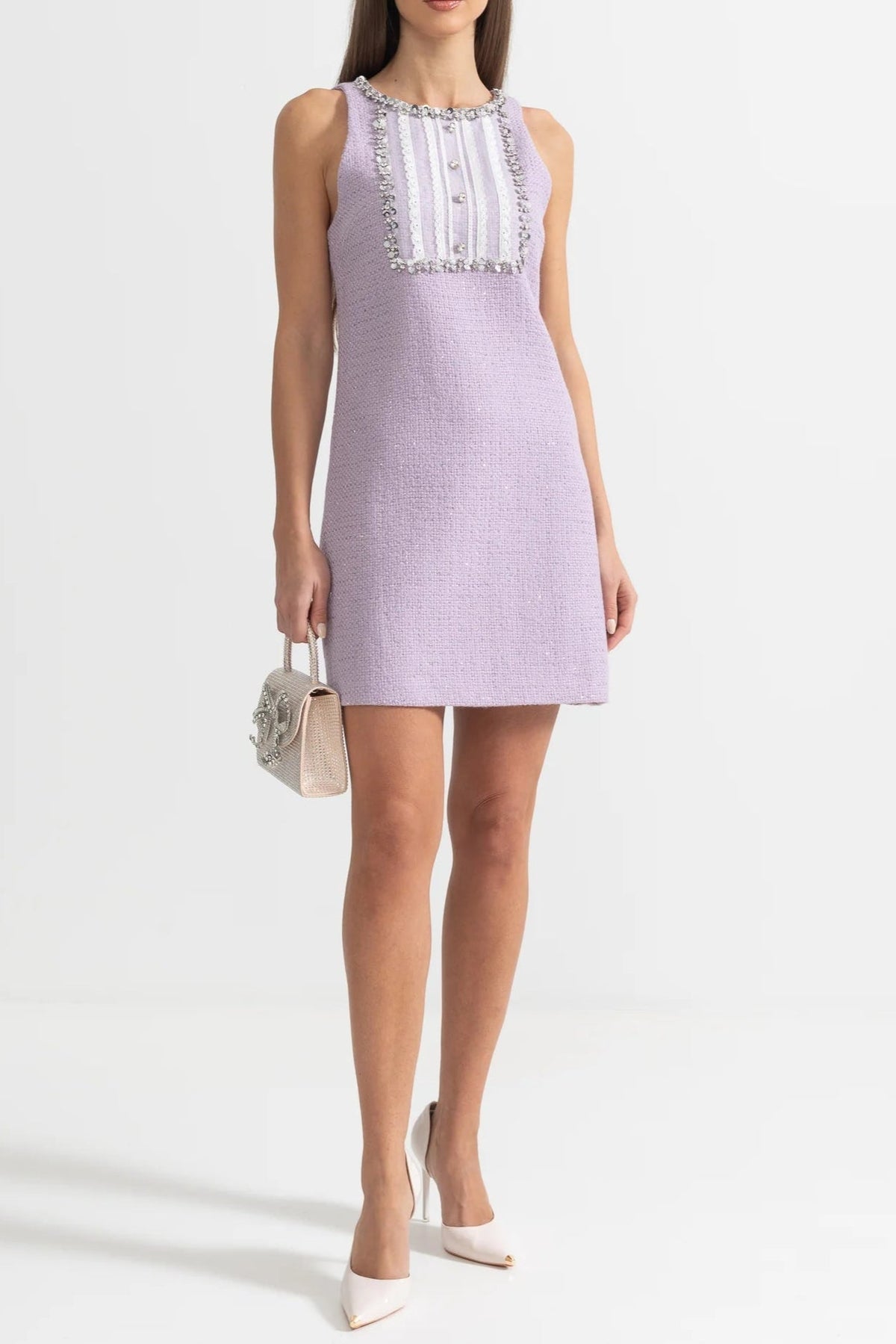 Sequin Lace Embellishments Textured Mini Dress In Purple Avalabel