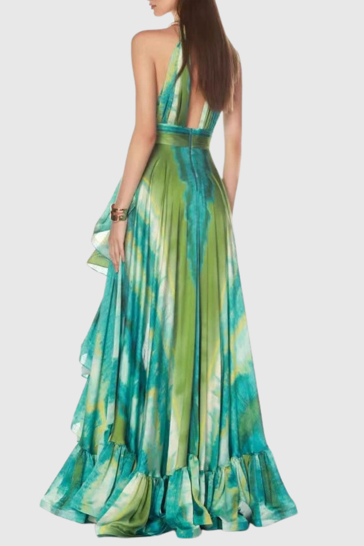 Halter Printed Cutout Ruffle Maxi Dress Avalabel