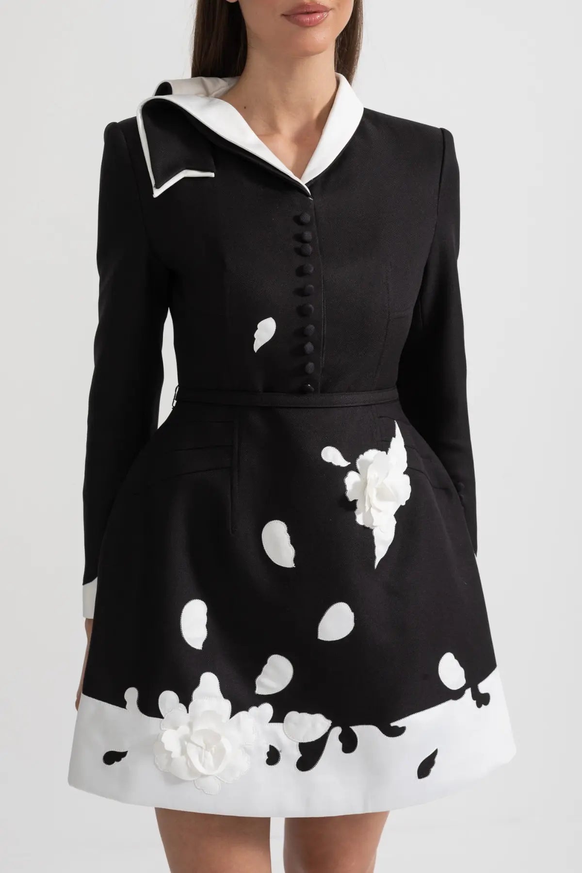 Tiaia Floral Appliqué Contrast Mini Dress - Black Avalabel