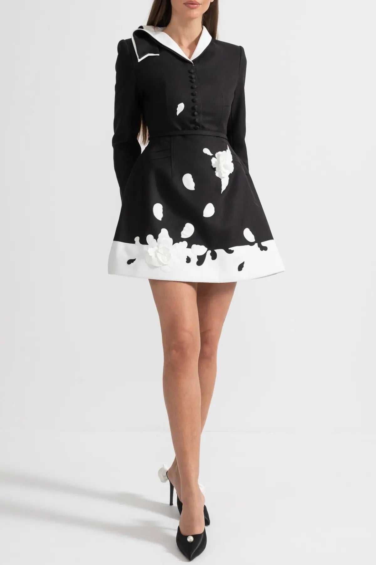 Tiaia Floral Appliqué Contrast Mini Dress - Black Avalabel