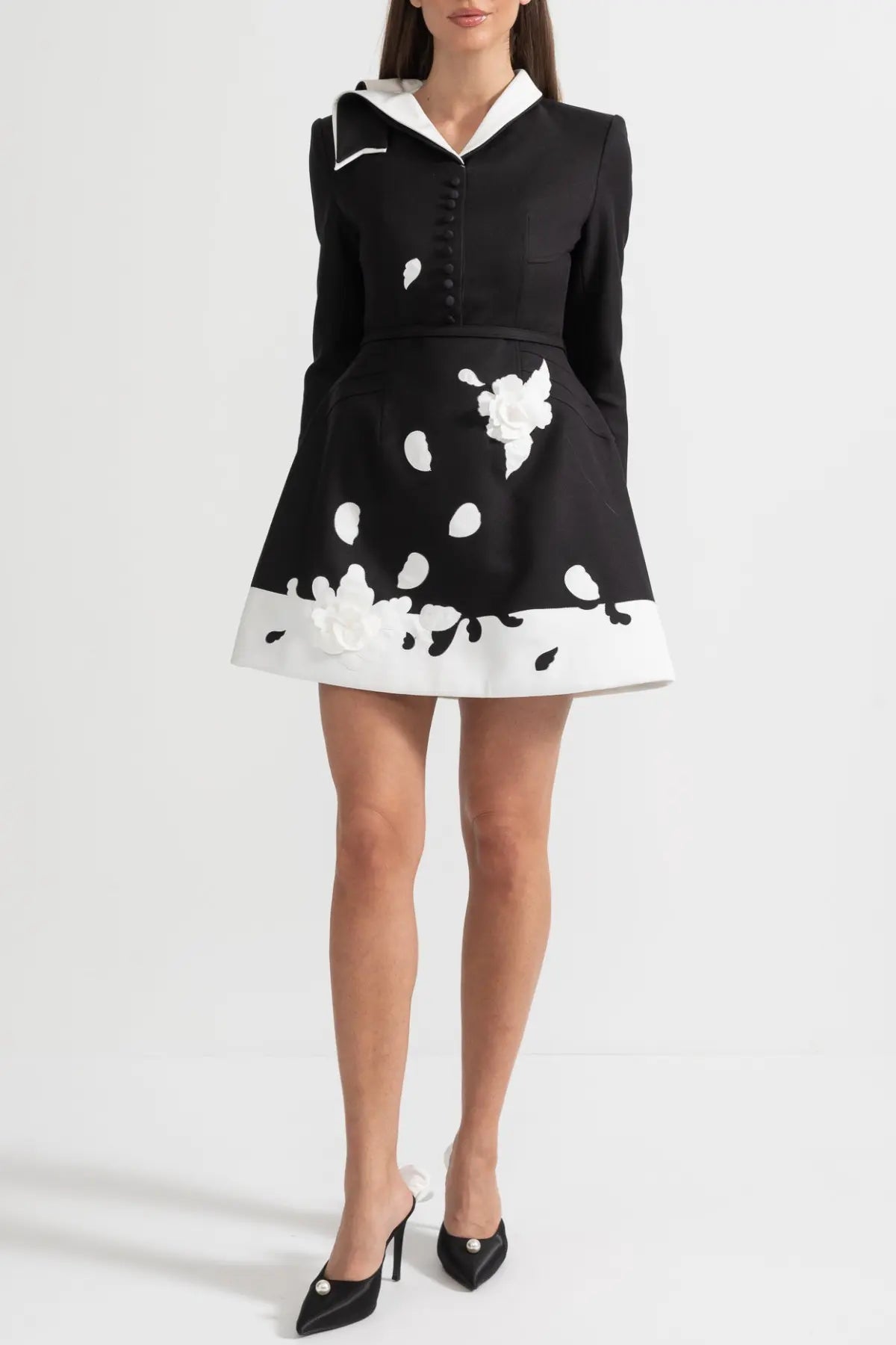 Tiaia Floral Appliqué Contrast Mini Dress - Black Avalabel