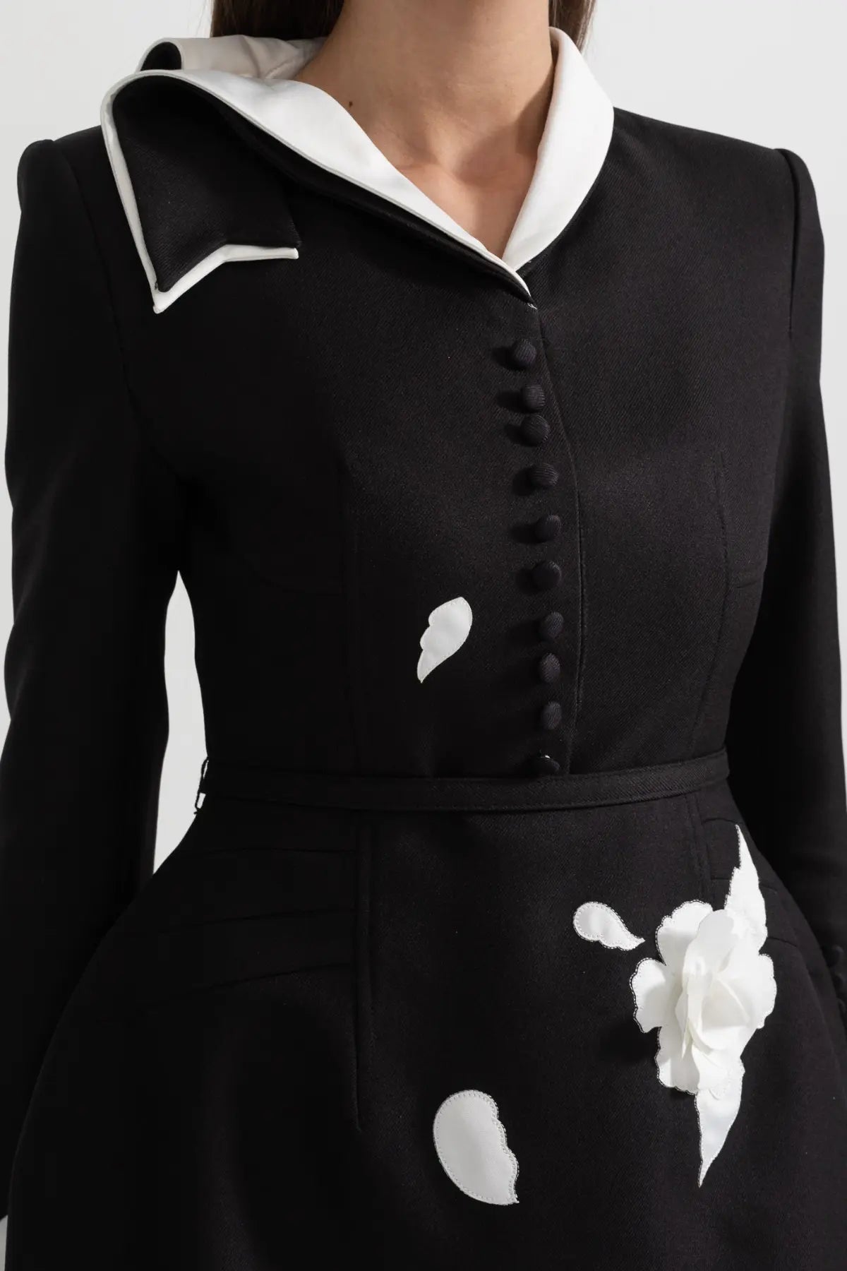 Tiaia Floral Appliqué Contrast Mini Dress - Black Avalabel