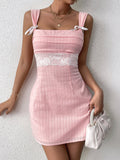 Tie Backless Lace Spliced Ruched Bust Mini Dress Avalabel