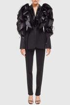 ashley Ruffle embellished Blazer in black Avalabel