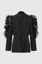 ashley Ruffle embellished Blazer in black Avalabel