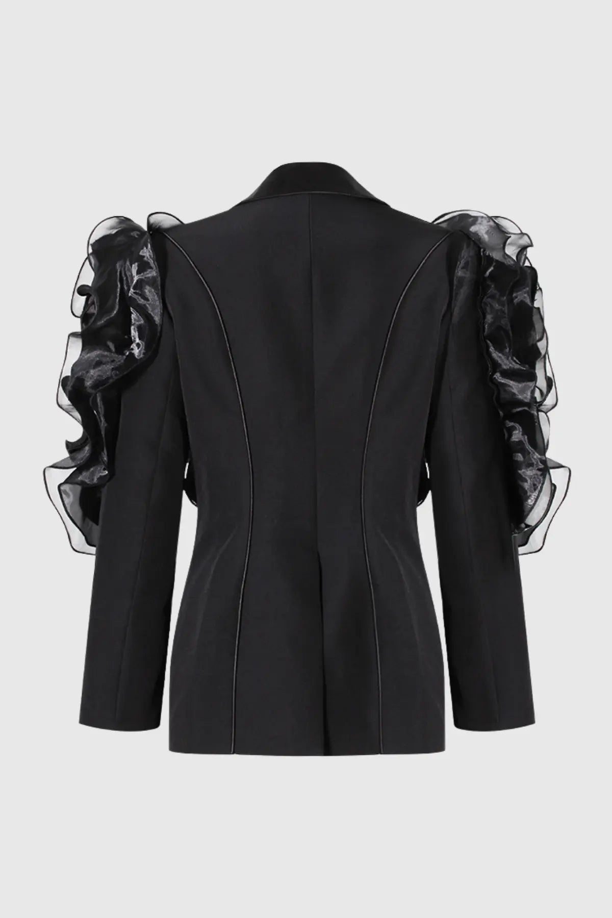 ashley Ruffle embellished Blazer in black Avalabel