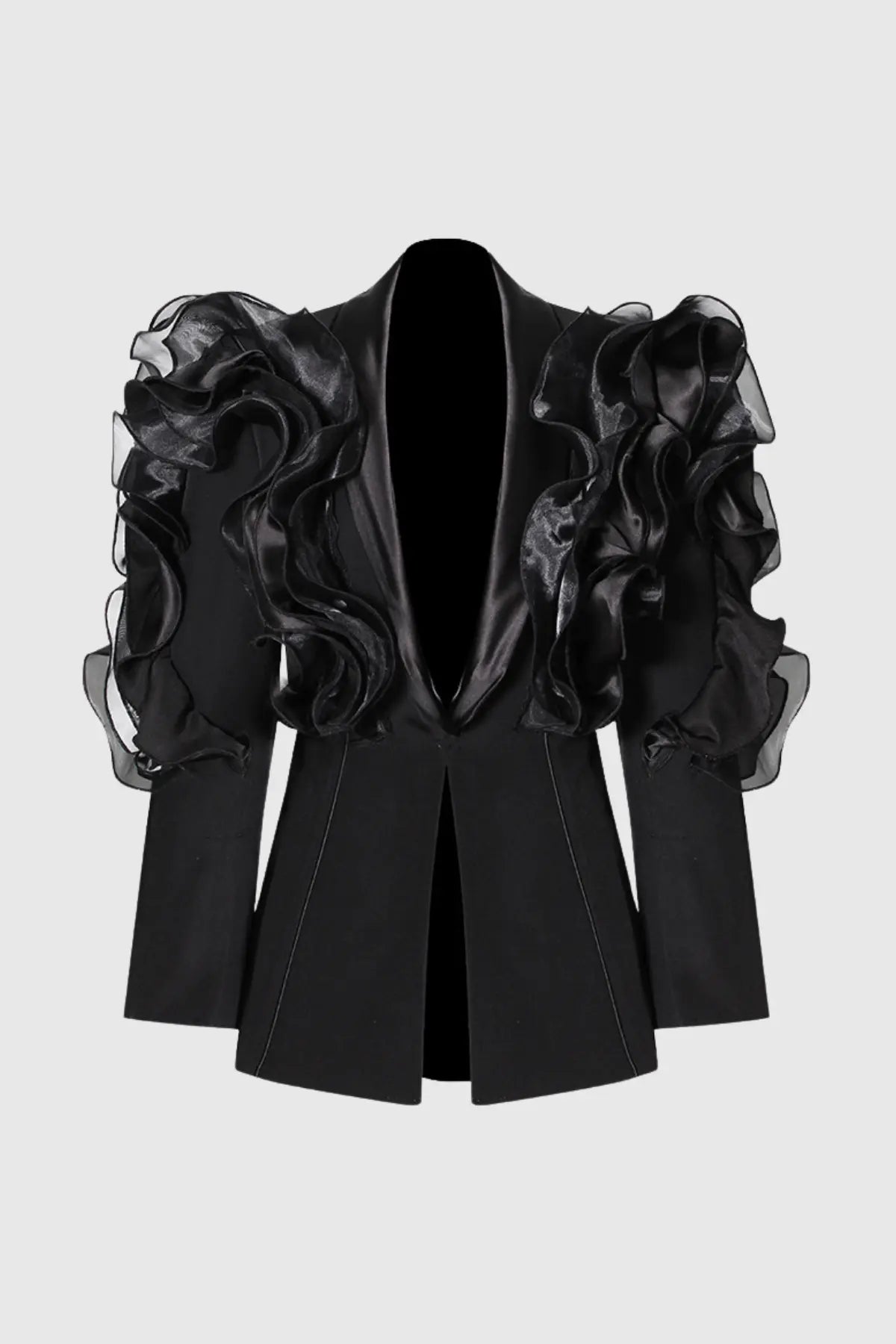 ashley Ruffle embellished Blazer in black Avalabel
