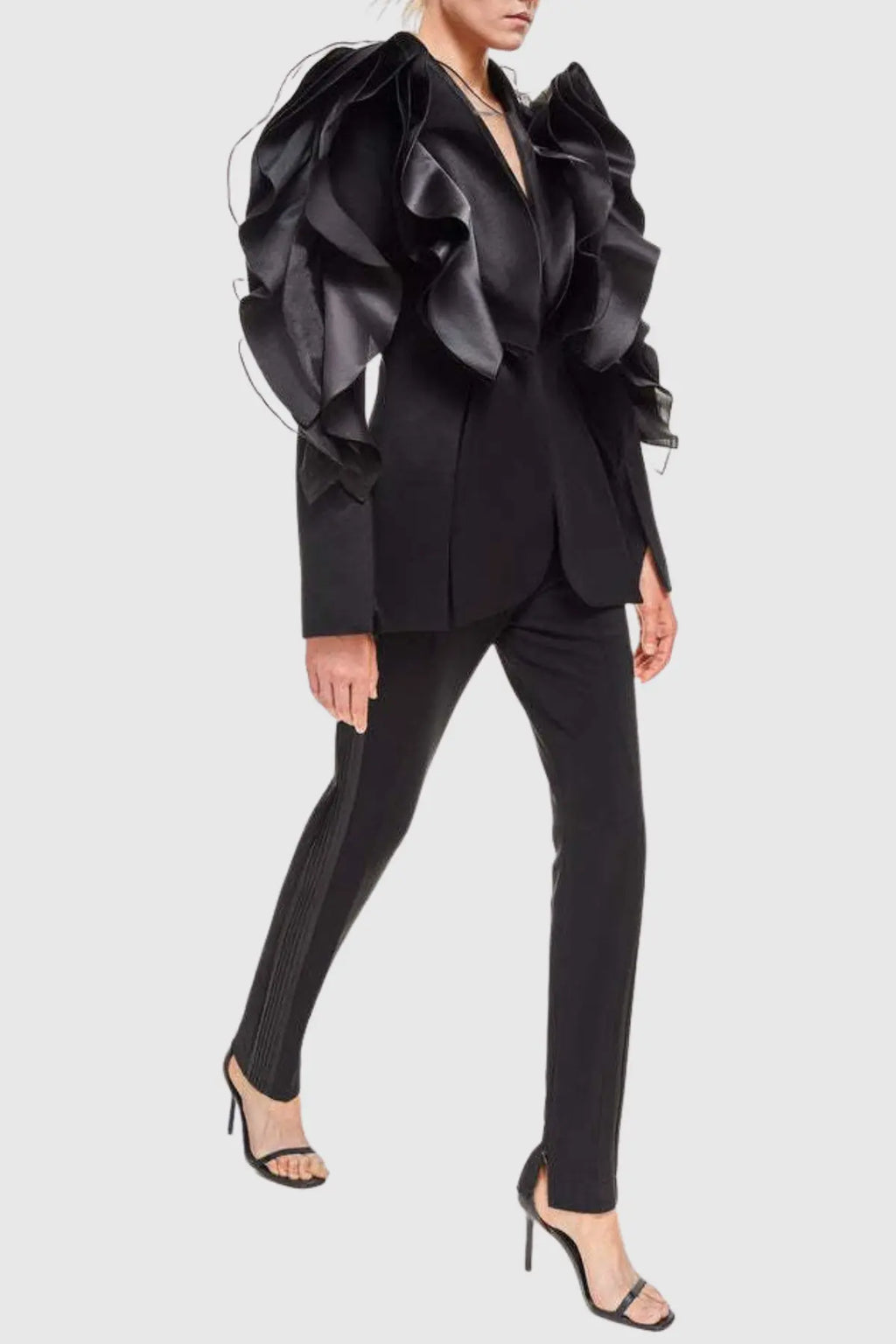 ashley Ruffle embellished Blazer in black Avalabel