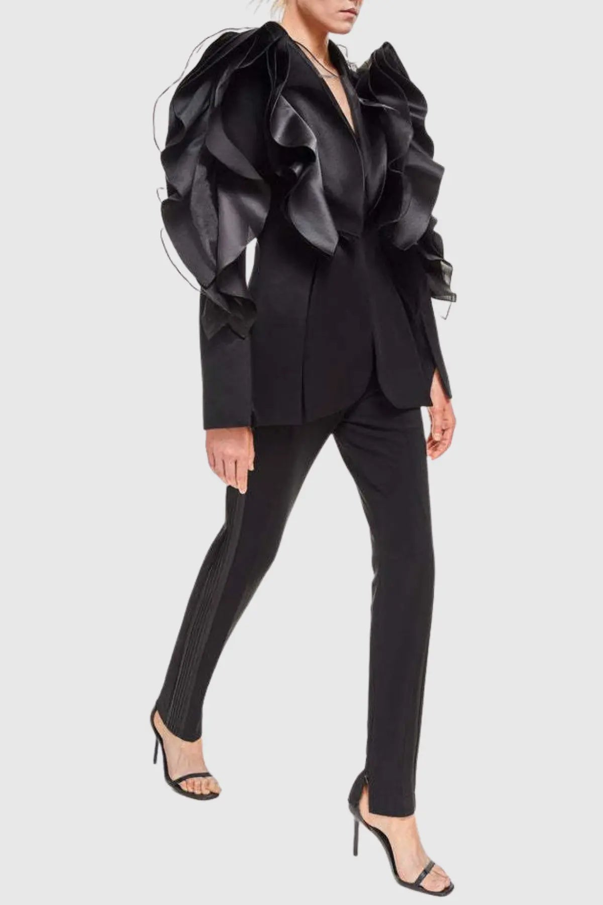 ashley Ruffle embellished Blazer in black Avalabel