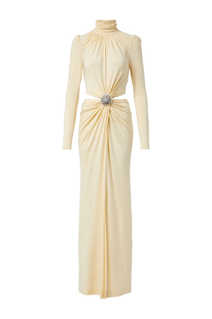 Trisa Crystal Embellished Cutout Maxi Dress - Yellow