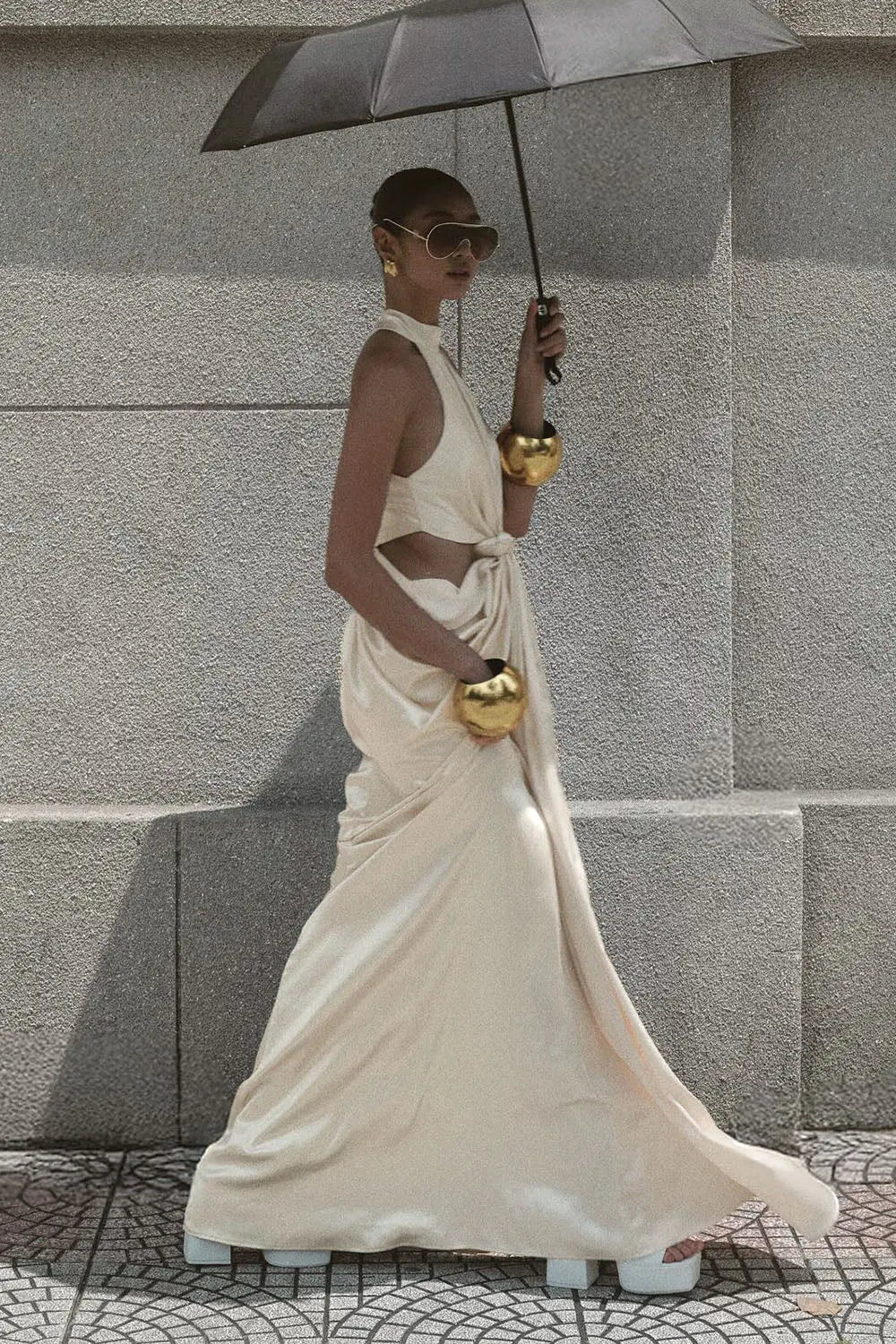 stephanie Cutout Waist halter Maxi Dress in beige Avalabel