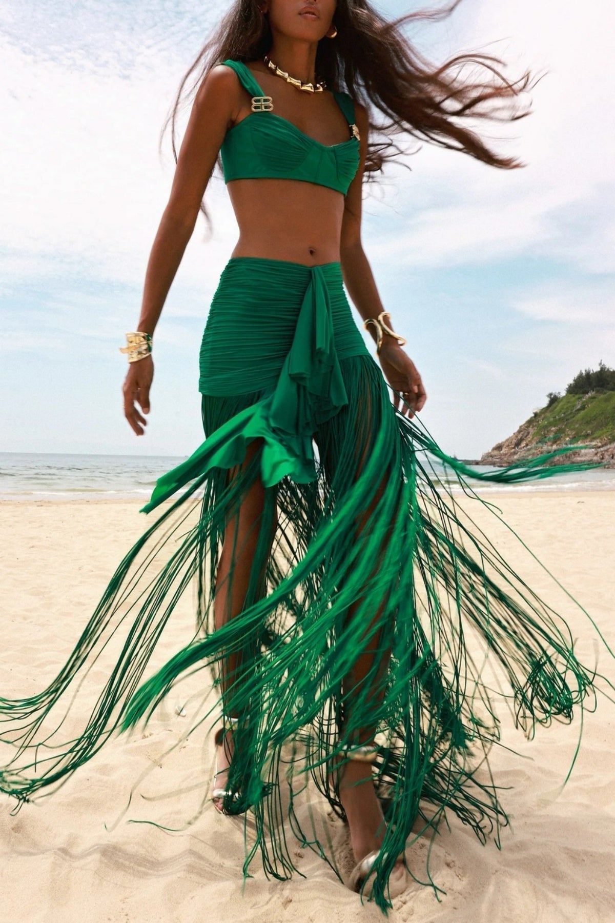 Tyonska Fringe Ruched Two Piece Set Avalabel