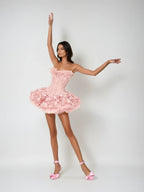 alberta 3d Flower Strapless Mini Dress in pink Avalabel