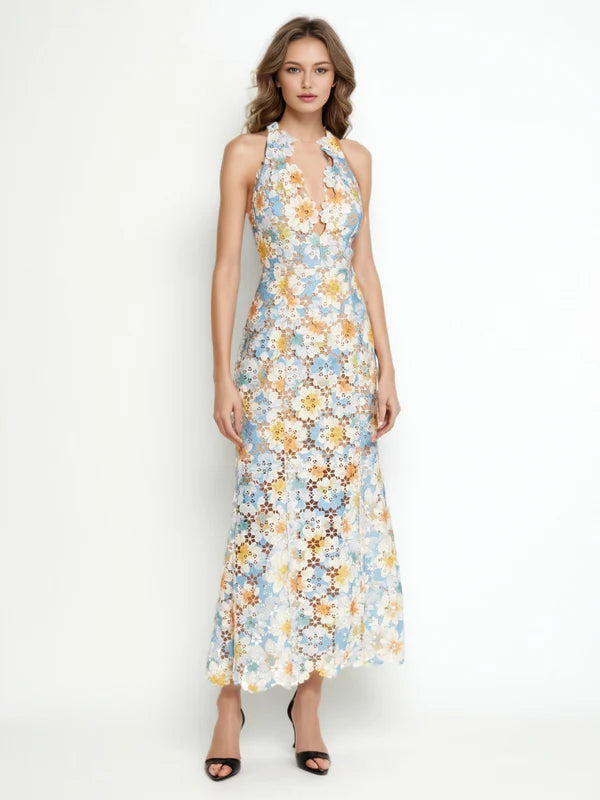 V-Neck Side Split Long Dress Avalabel