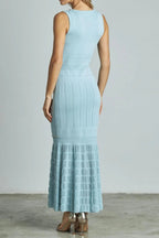 V-Neck Beading Knit Bodycon Maxi Dress in Pale Blue Avalabel