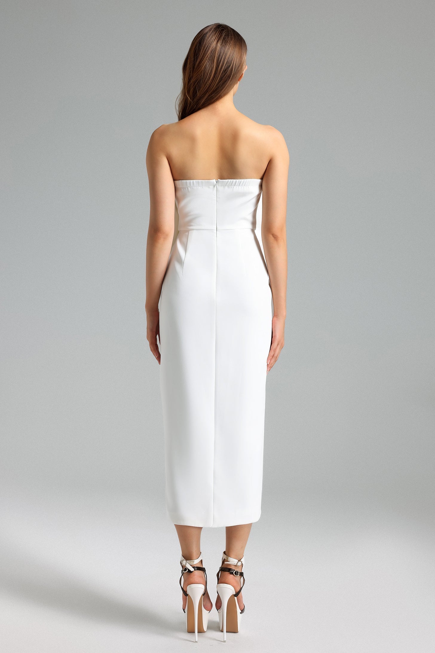 Valery 3d Flower Slit Midi Dress - White Avalabel