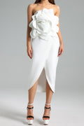 Valery 3d Flower Slit Midi Dress - White Avalabel