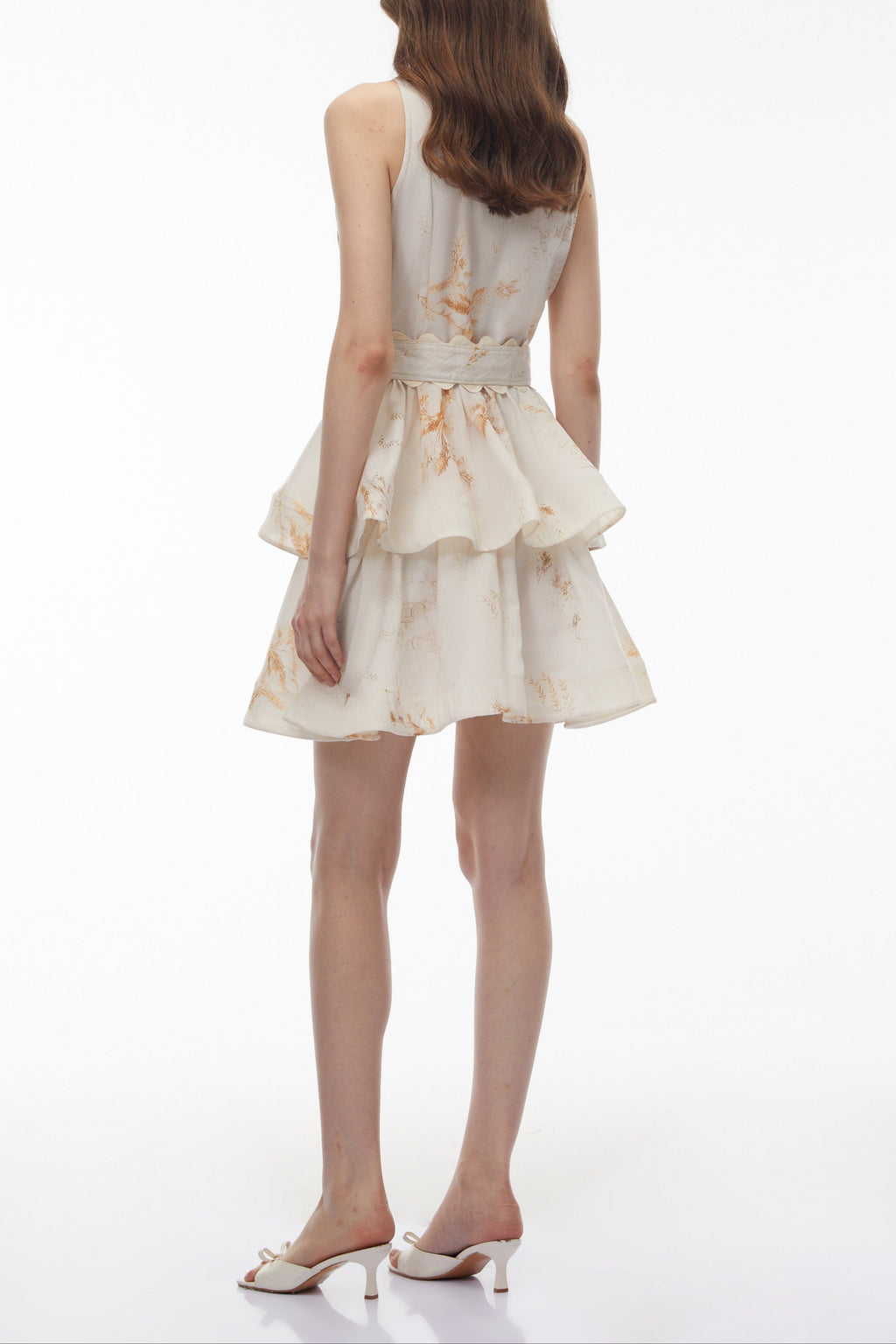 Vashti Neutral Tiered Ruffled Mini Dress Avalabel