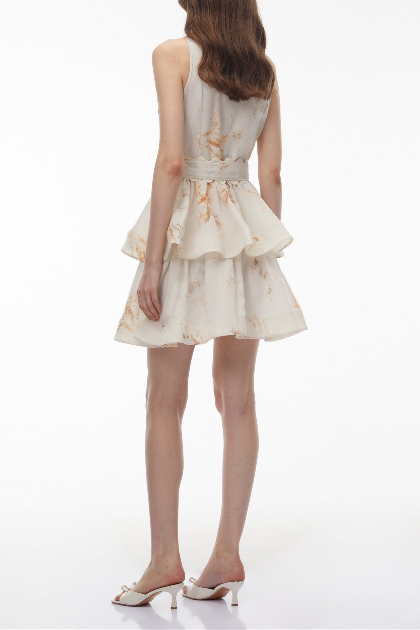 Vashti Neutral Tiered Ruffled Mini Dress Avalabel