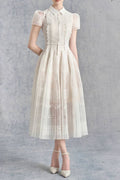 Lace Hollow Embroidery Midi Dress in Apricot Avalabel