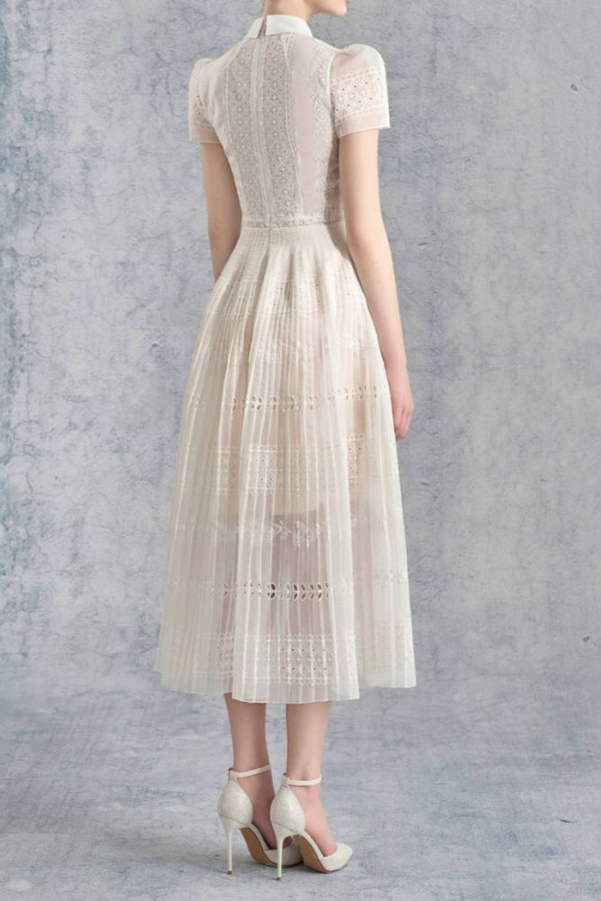 Lace Hollow Embroidery Midi Dress in Apricot Avalabel