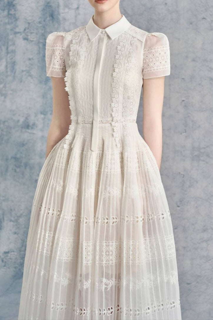 Lace Hollow Embroidery Midi Dress in Apricot Avalabel