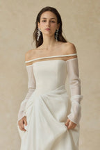 Judith Off-Shoulder A-line Voile Midi Dress in White Avalabel