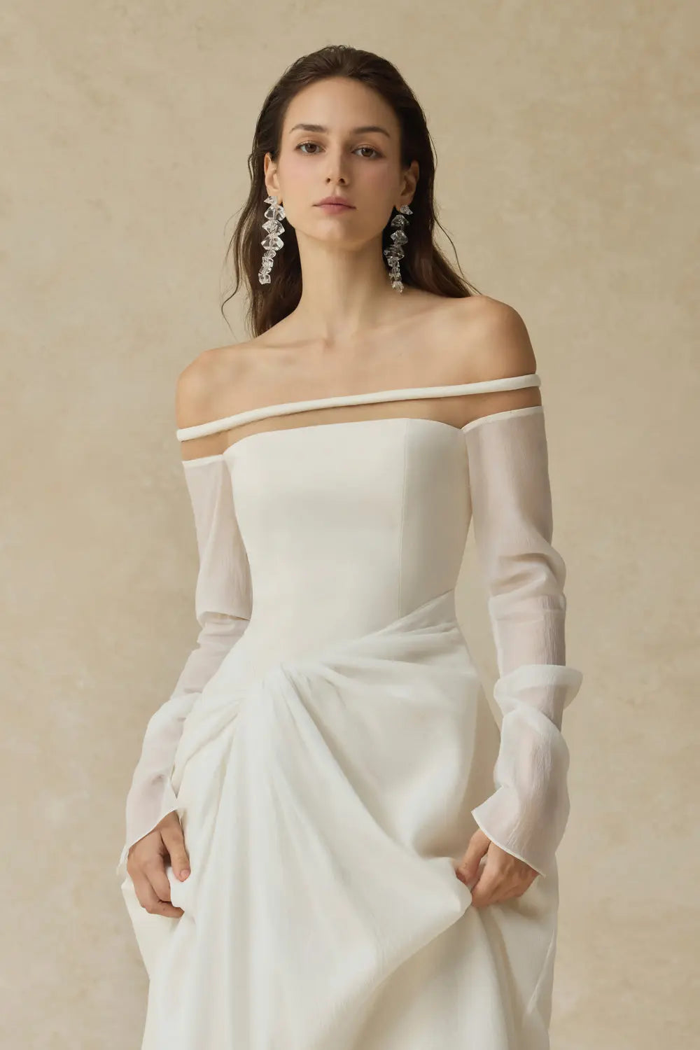 Judith Off-Shoulder A-line Voile Midi Dress in White Avalabel