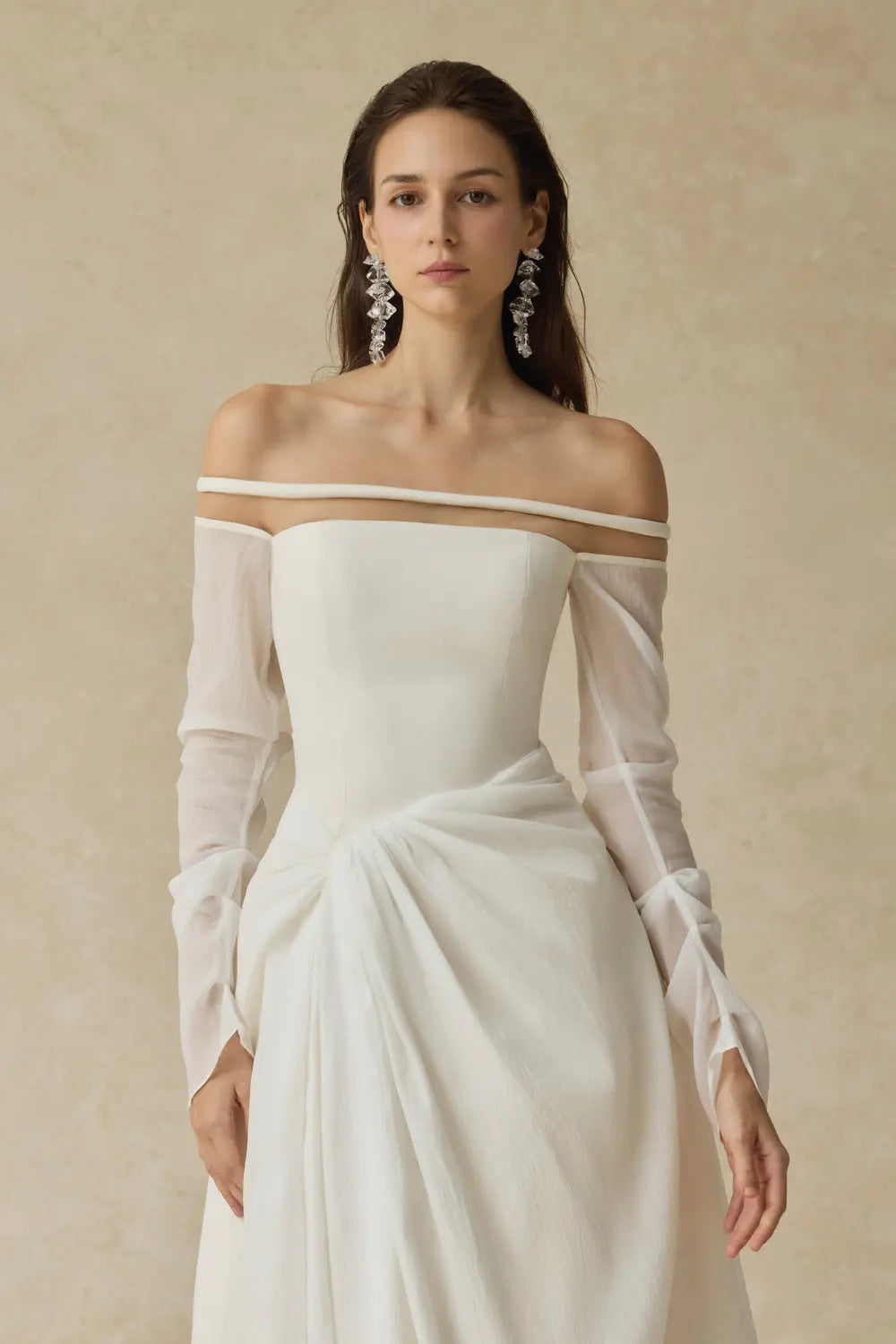 Judith Off-Shoulder A-line Voile Midi Dress in White Avalabel