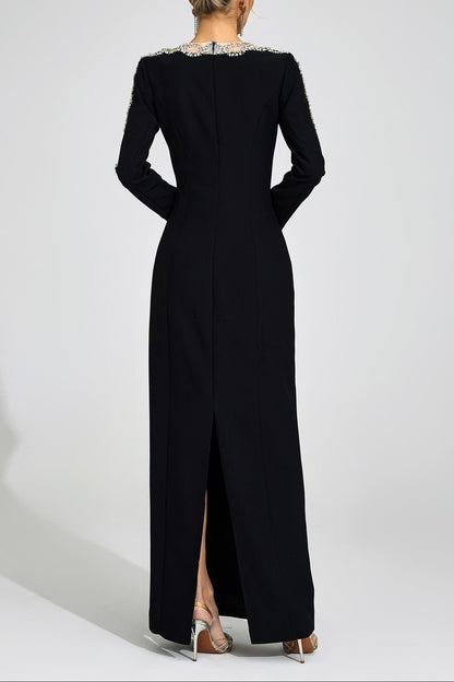 Tiffany Rhinestone Embellished Cutout Maxi Dress - Black