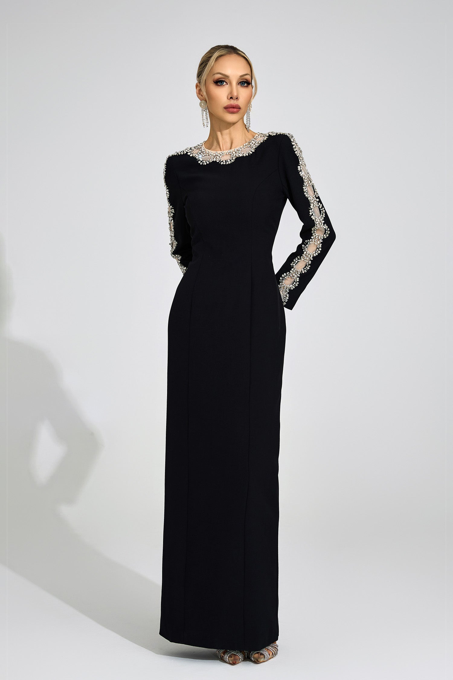 Tiffany Rhinestone Embellished Cutout Maxi Dress - Black Avalabel