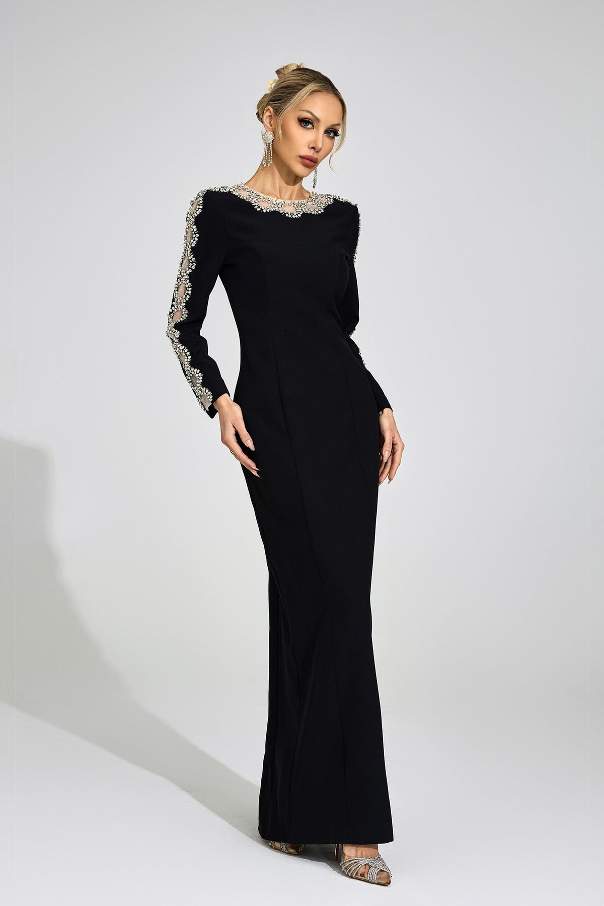 Tiffany Rhinestone Embellished Cutout Maxi Dress - Black Avalabel